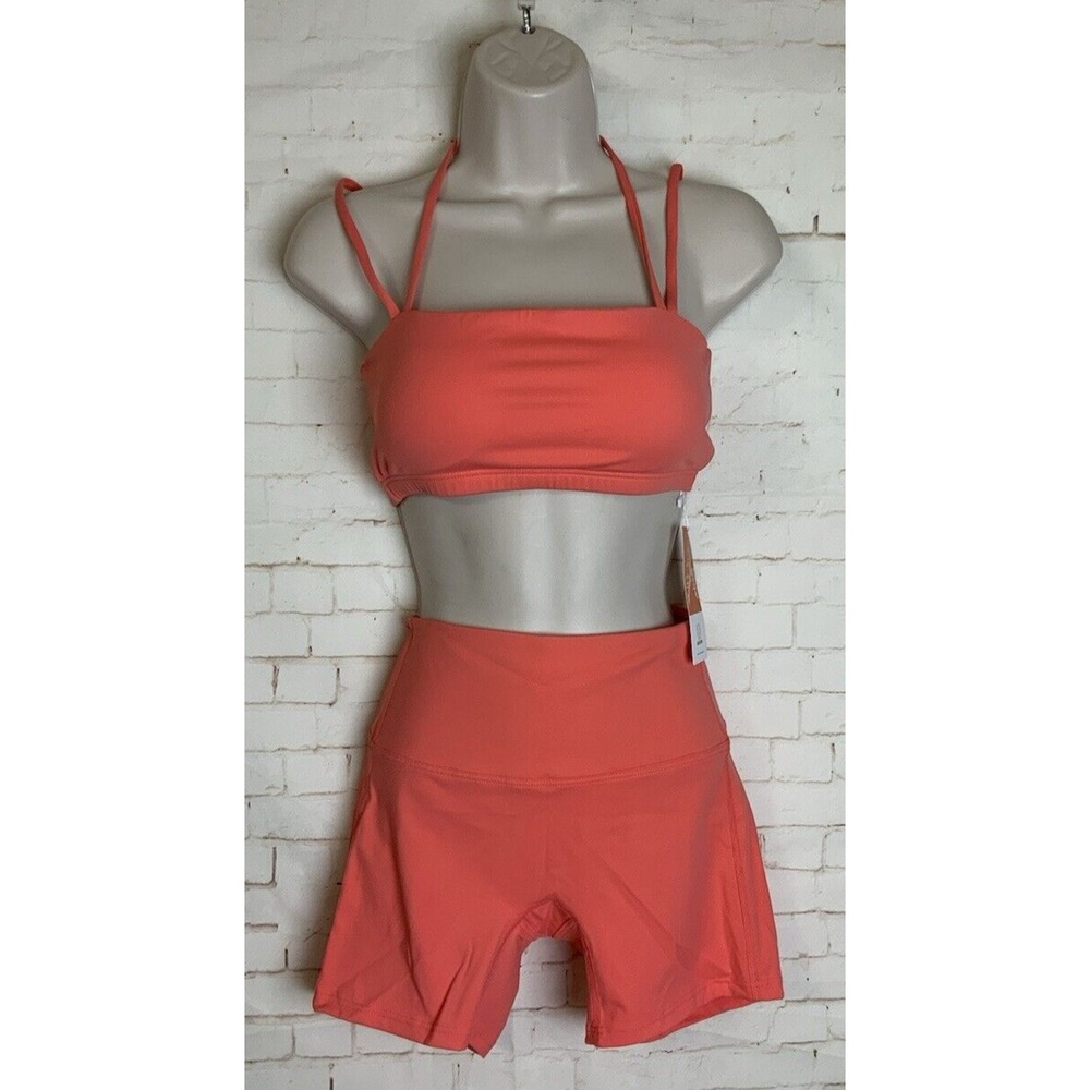 ABOCIW Womens Orange 2 pc Halter Sports Bra + High Waist‎ Shorts Set Size S